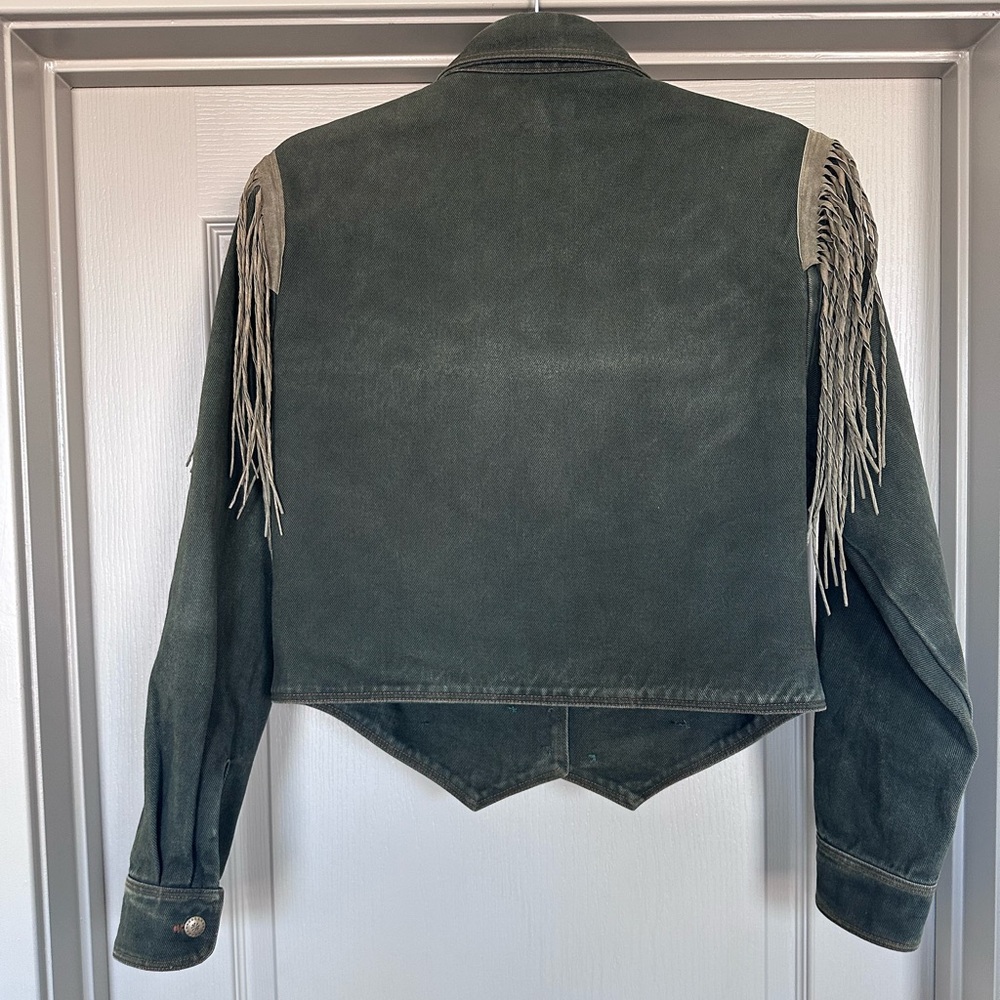 Double D Ranch Vintage Denim Fringe Jacket – Cropped Western Cowgirl M - Picture 4 of 16